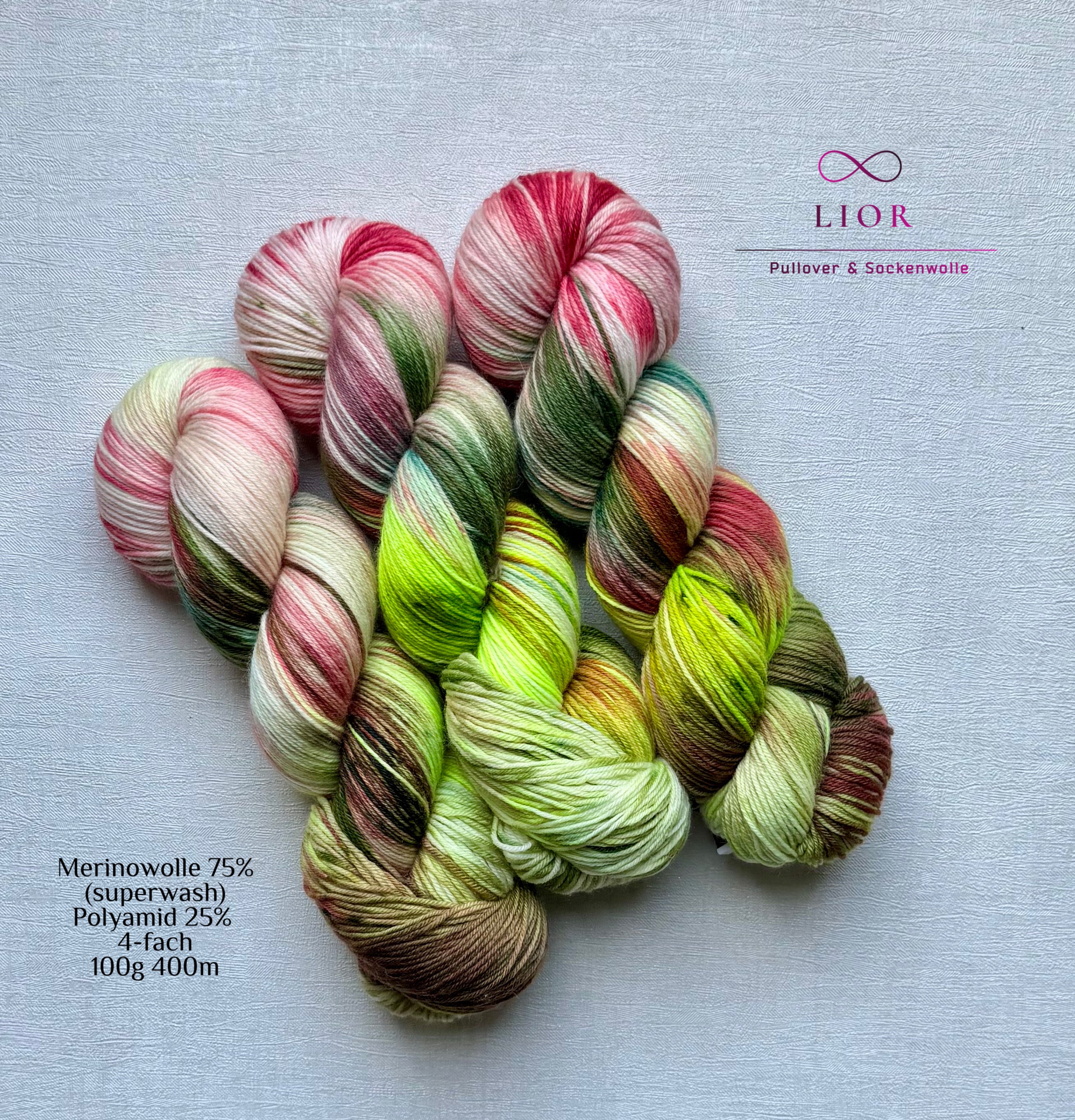 Handgefärbte Wolle, 100g, Sockenwolle, Merinowolle, 4-fach. hand-dyed sock yarn