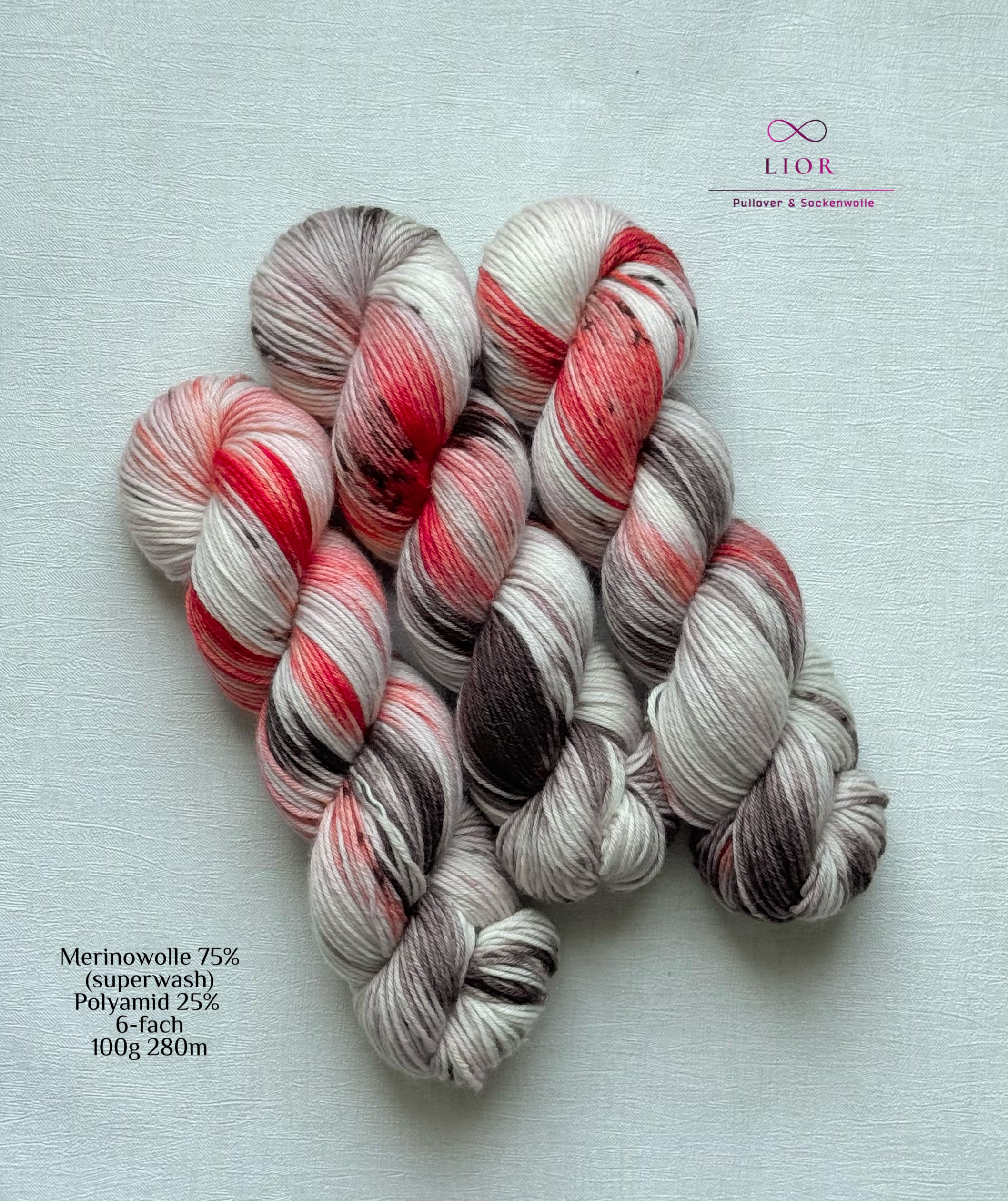Handgefärbte Wolle, 100g, Sockenwolle, Merinowolle, 6-fach. hand-dyed sock yarn