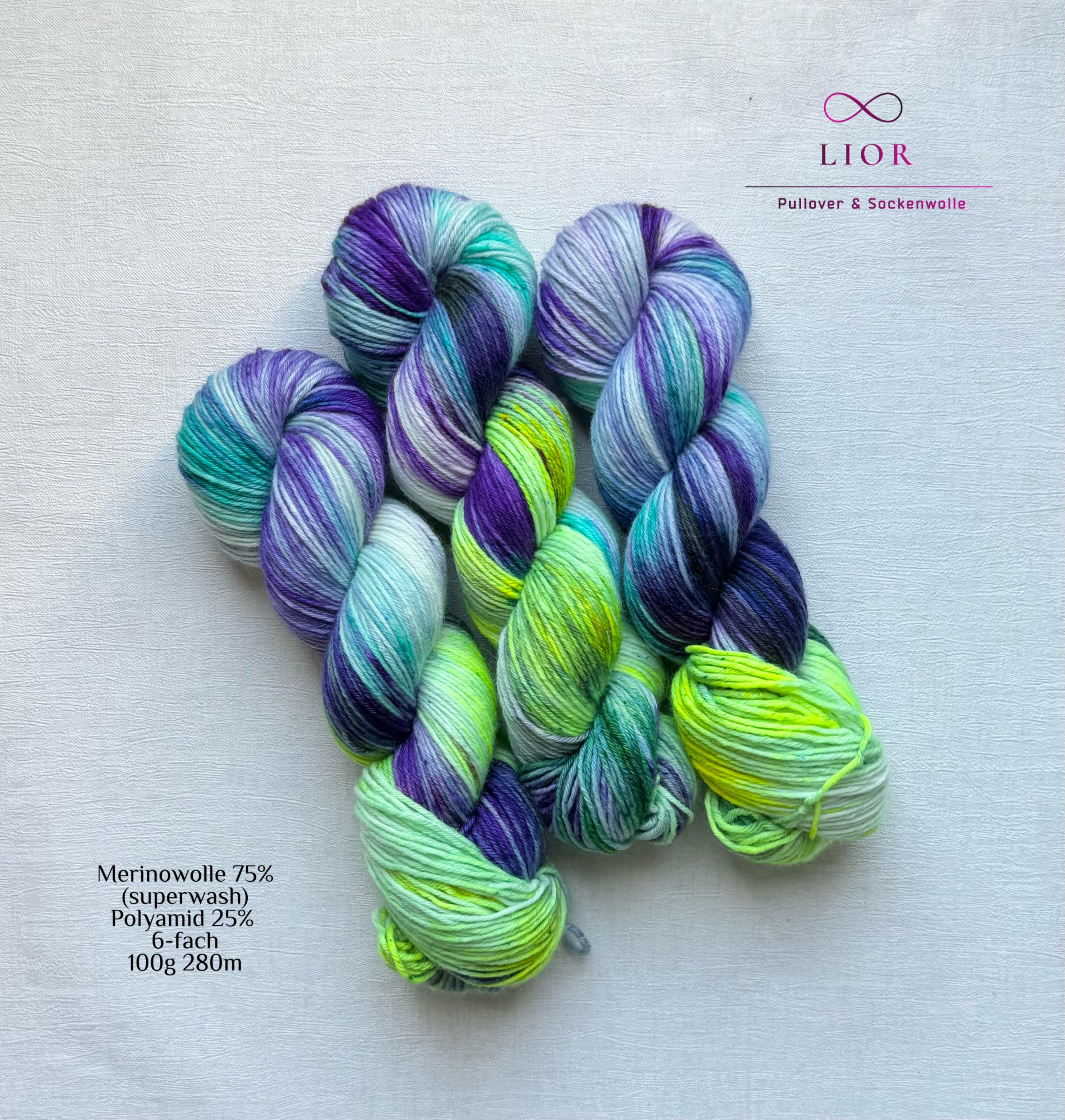 Handgefärbte Wolle, 100g, Sockenwolle, Merinowolle, 6-fach. hand-dyed sock yarn