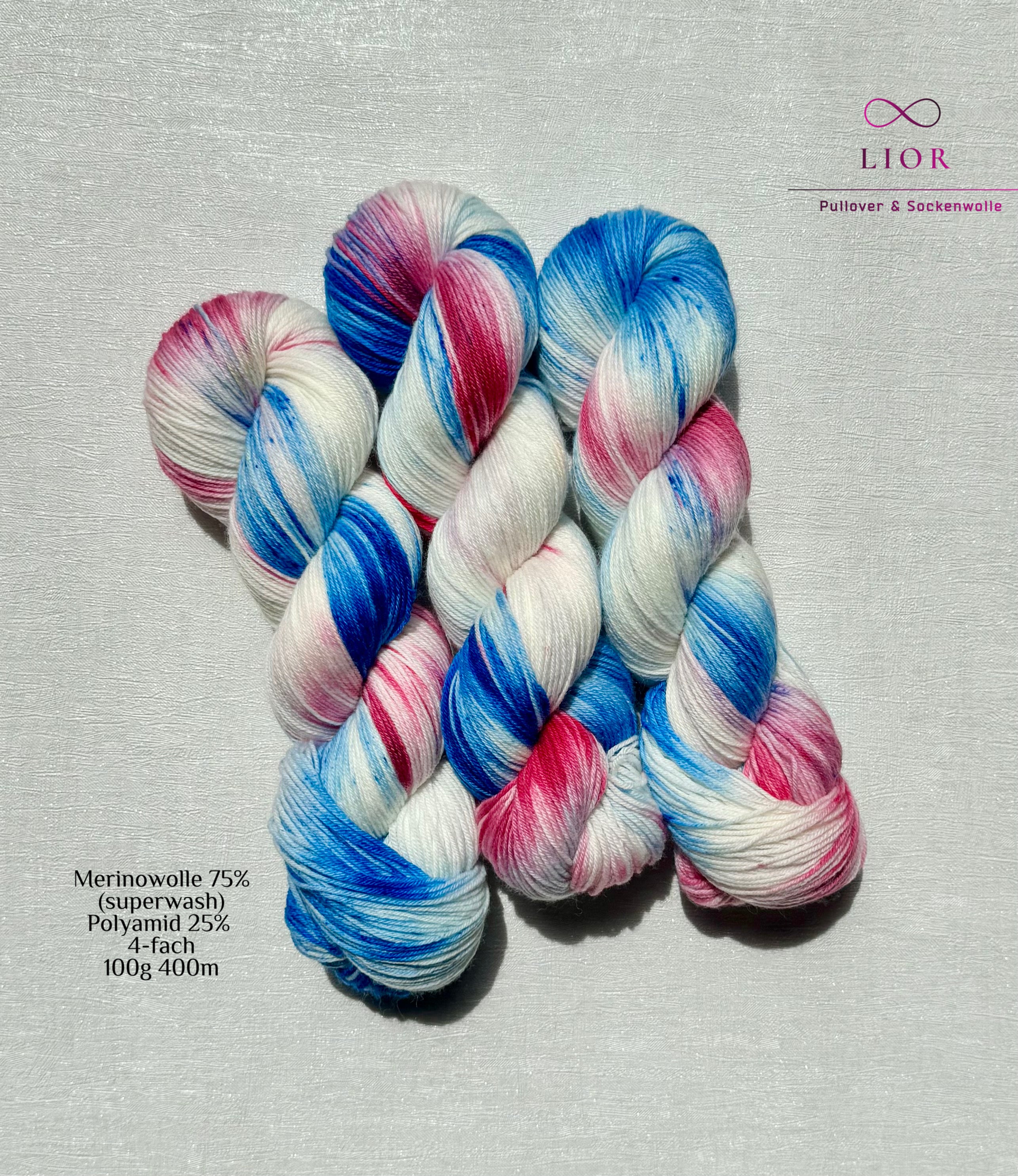 Handgefärbte Wolle, 100g, Sockenwolle, Merinowolle, 4-fach. hand-dyed sock yarn