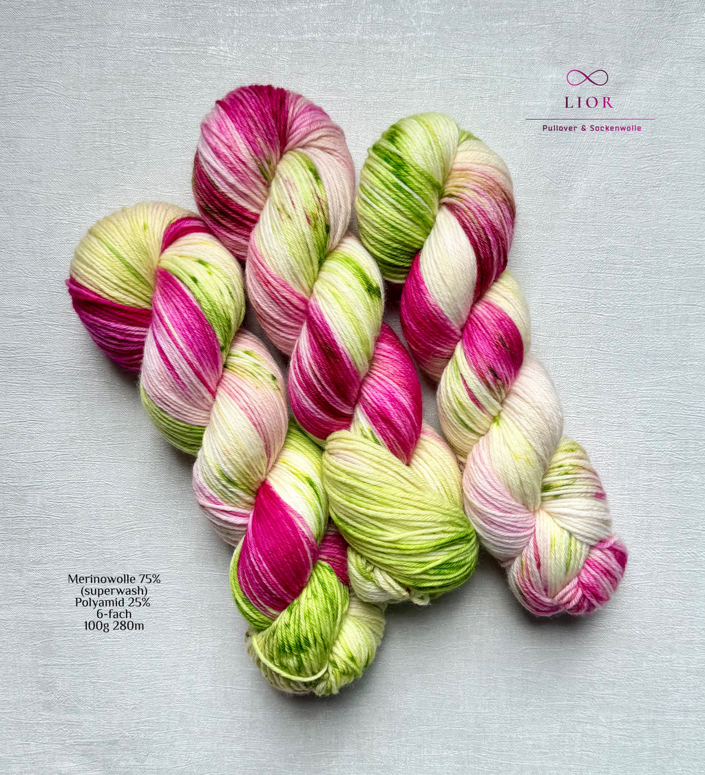 Handgefärbte Wolle, 100g, Sockenwolle, Merinowolle, 6-fach. hand-dyed sock yarn