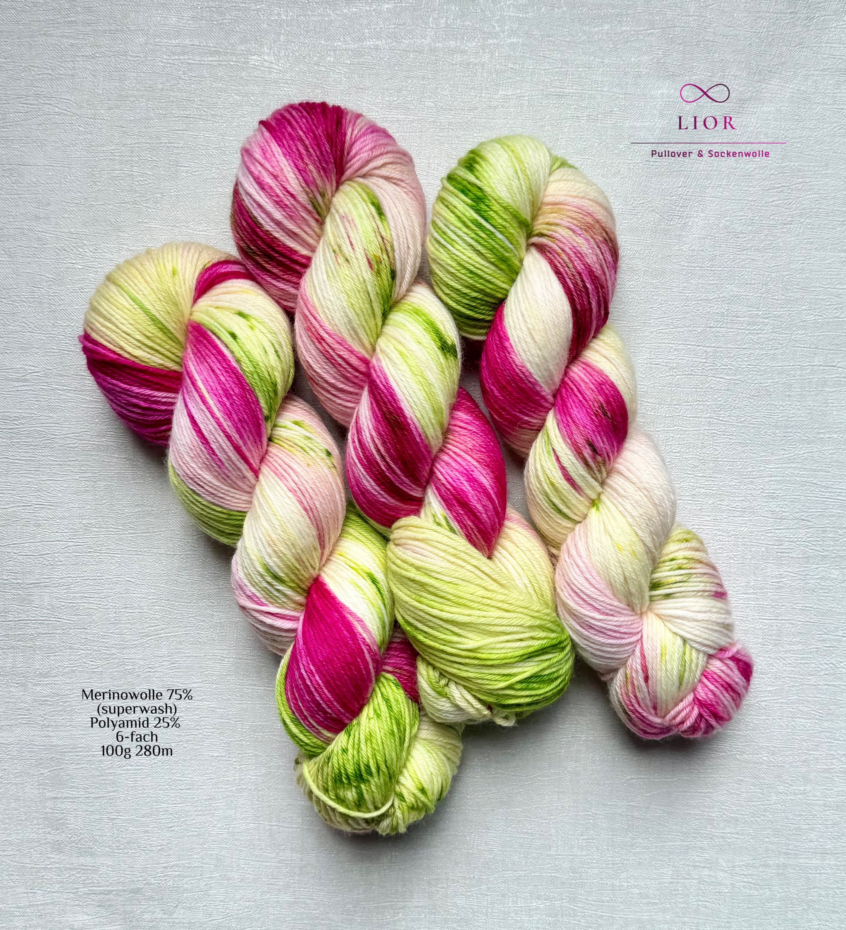 Handgefärbte Wolle, 100g, Sockenwolle, Merinowolle, 6-fach. hand-dyed sock yarn