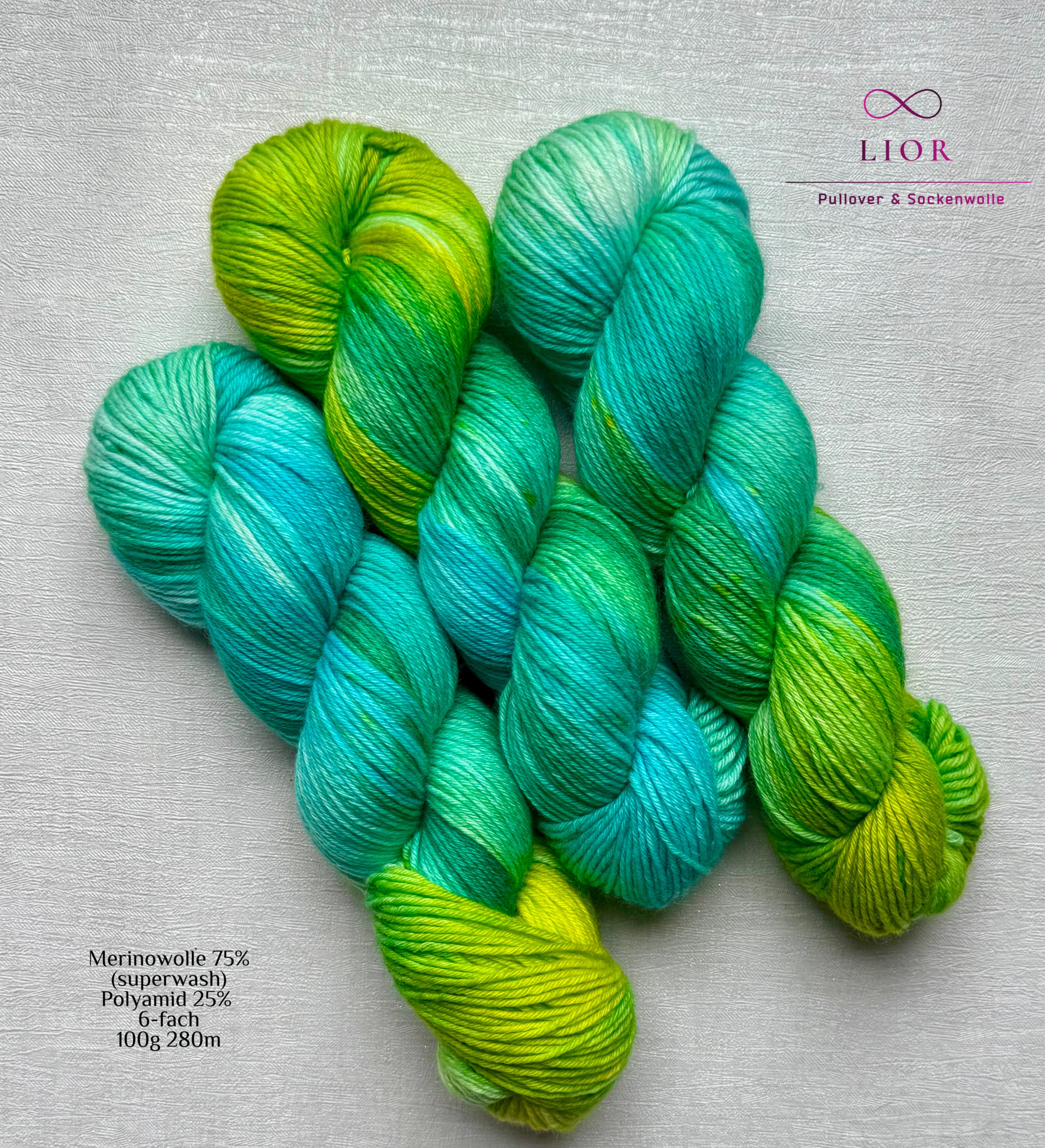Handgefärbte Wolle, 100g, Sockenwolle, Merinowolle, 6-fach. hand-dyed sock yarn
