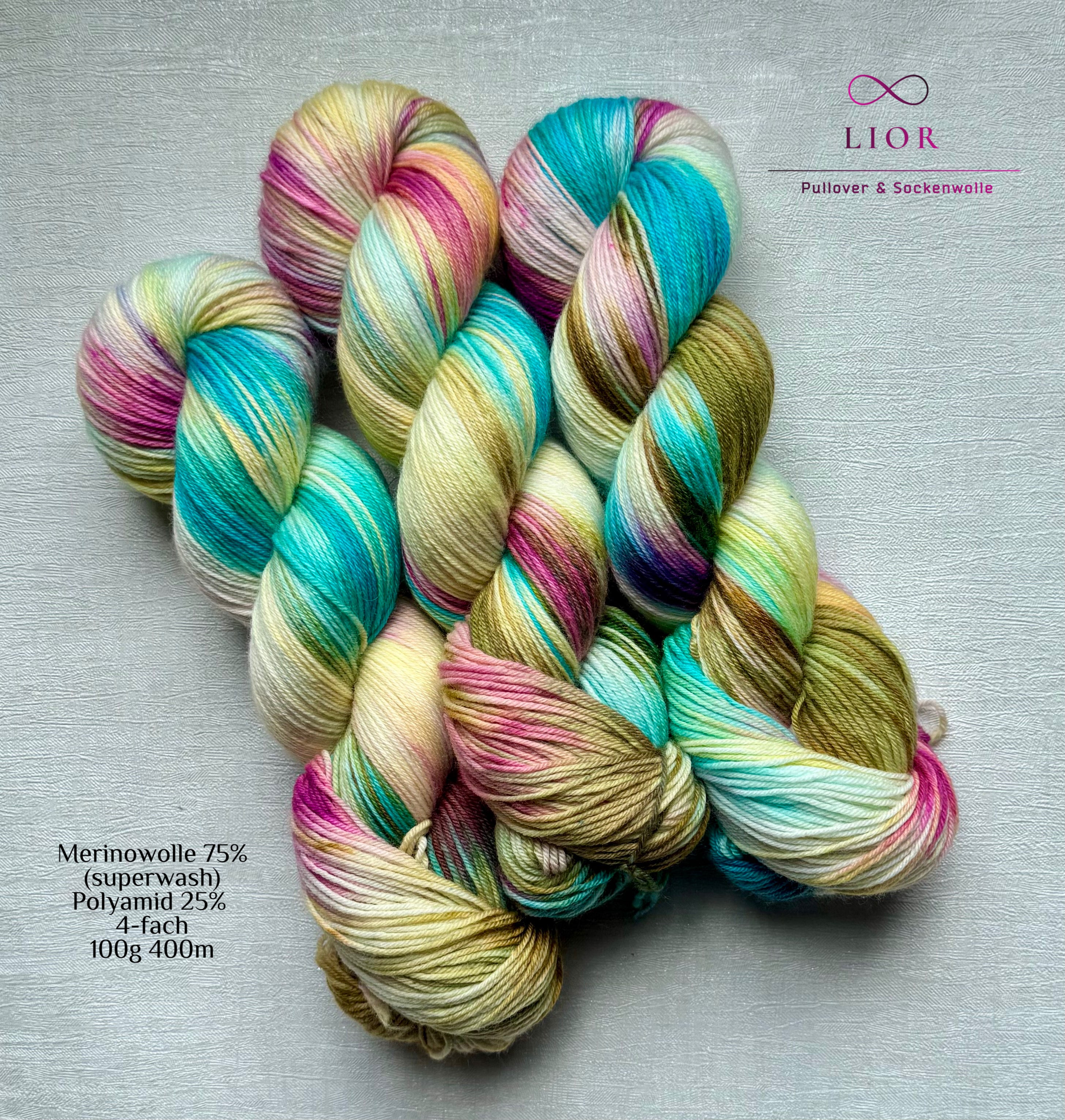 Handgefärbte Wolle, 100g, Sockenwolle, Merinowolle, 4-fach. hand-dyed sock yarn