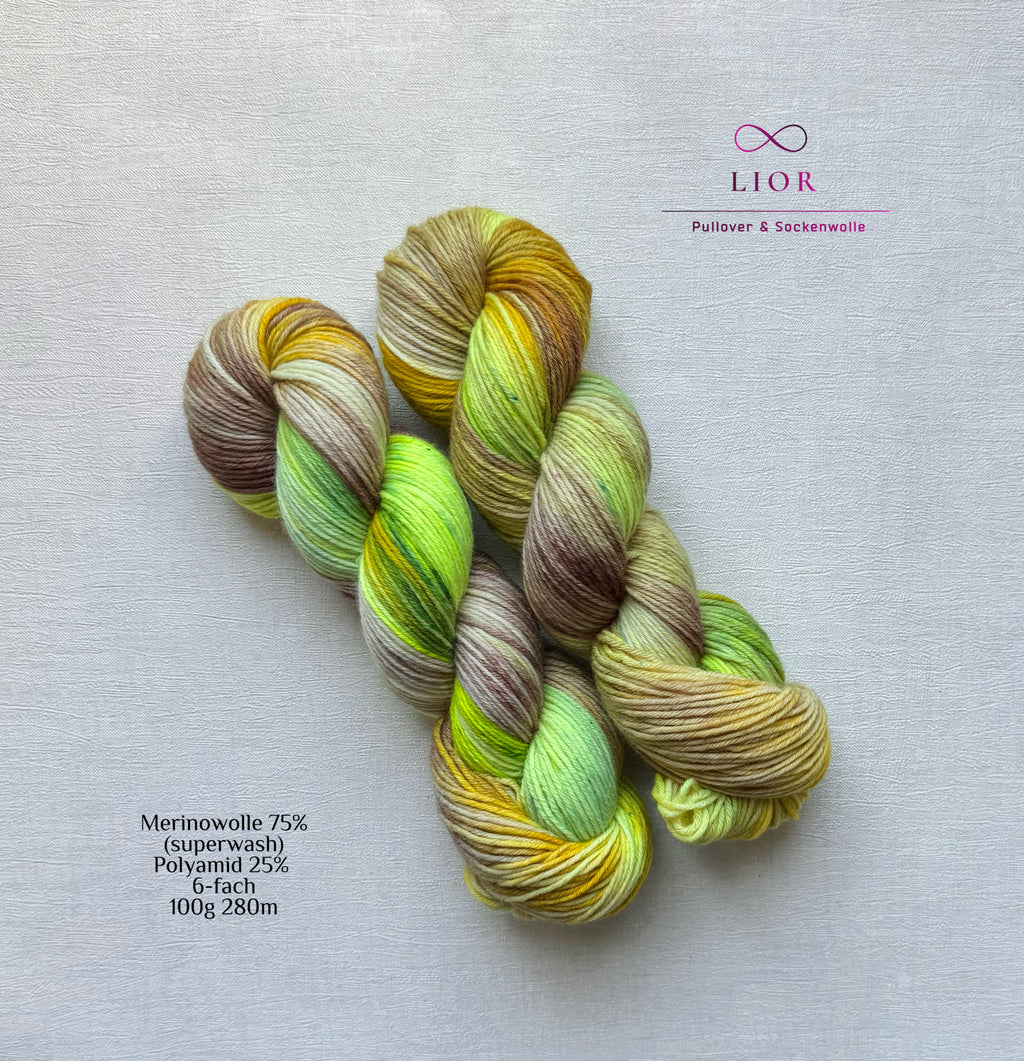 Handgefärbte Wolle, 100g, Sockenwolle, Merinowolle, 6-fach. hand-dyed sock yarn
