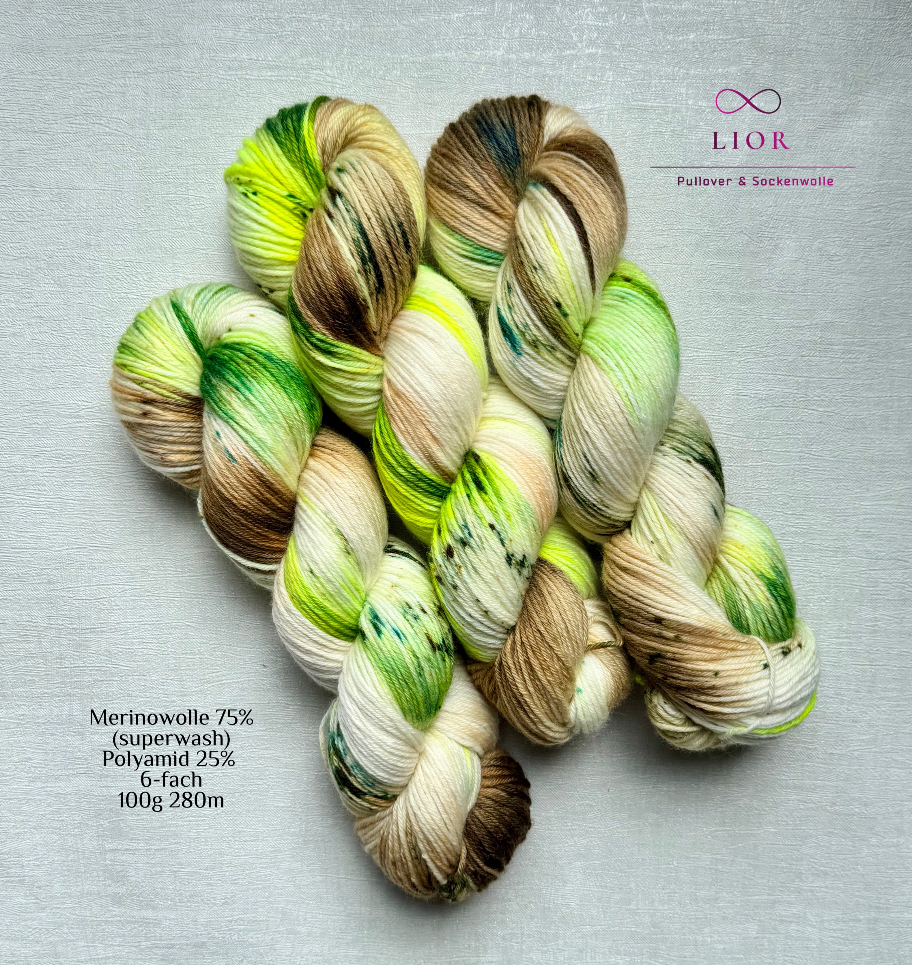 Handgefärbte Wolle, 100g, Sockenwolle, Merinowolle, 6-fach. hand-dyed sock yarn