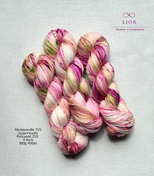 Handgefärbte Wolle, 100g, Sockenwolle, Merinowolle, 4-fach. hand-dyed sock yarn